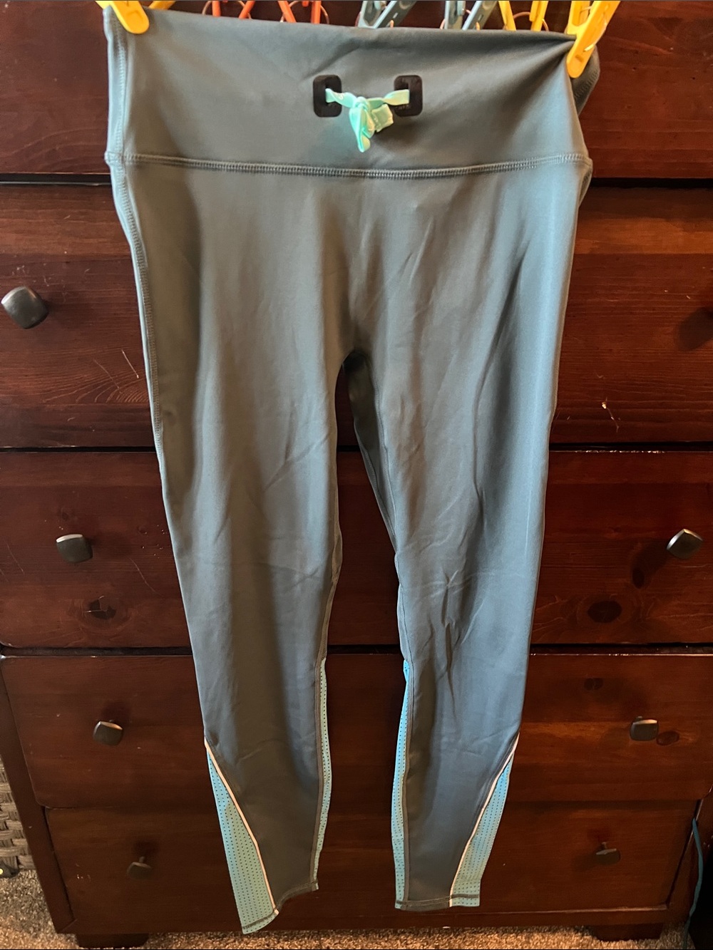 Fabletics Gray Leggings with Mint Accent Panels